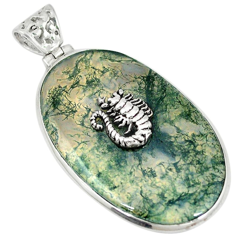 Natural green moss agate 925 sterling silver scorpion pendant jewelry d5876