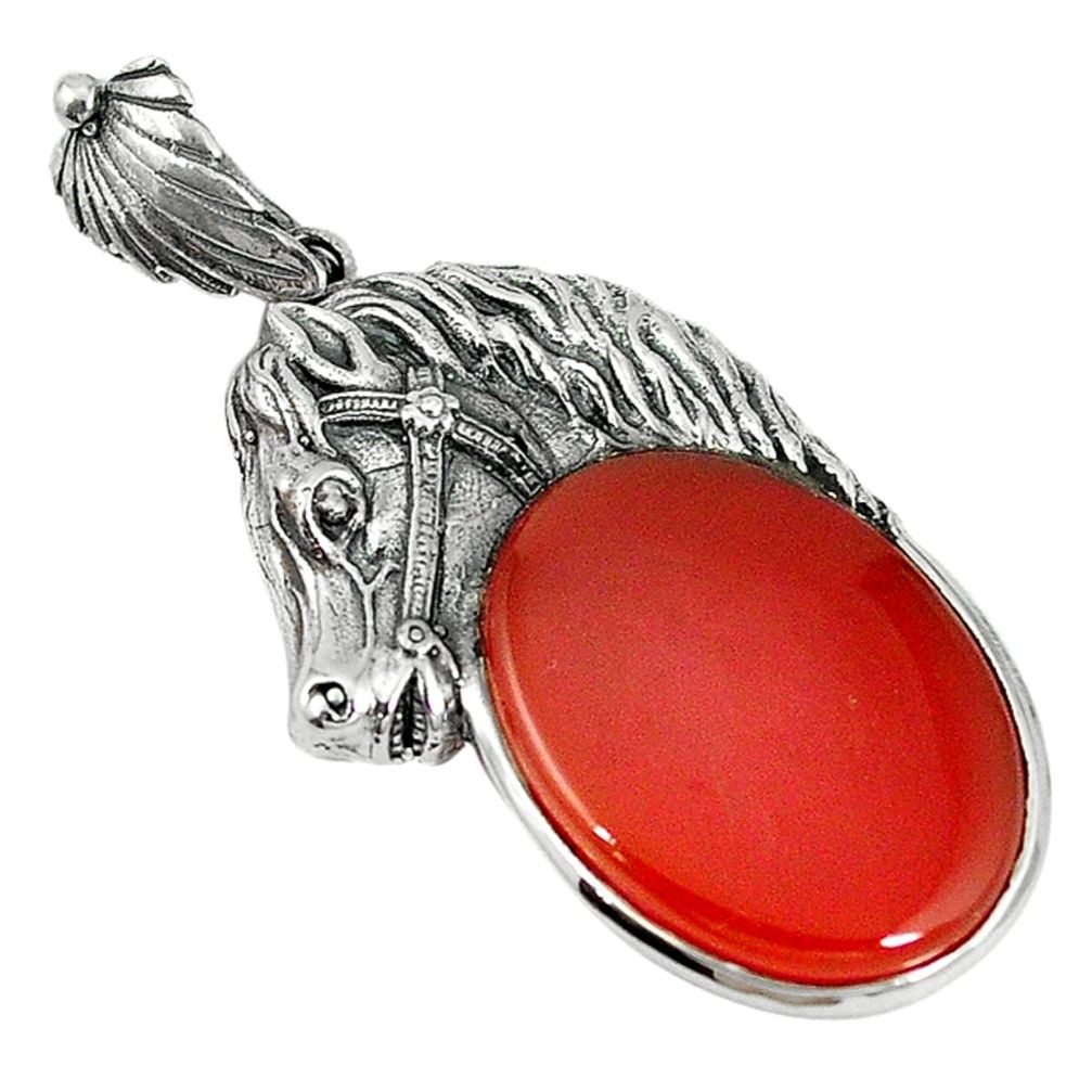 Natural honey onyx oval 925 sterling silver horse pendant jewelry d5881