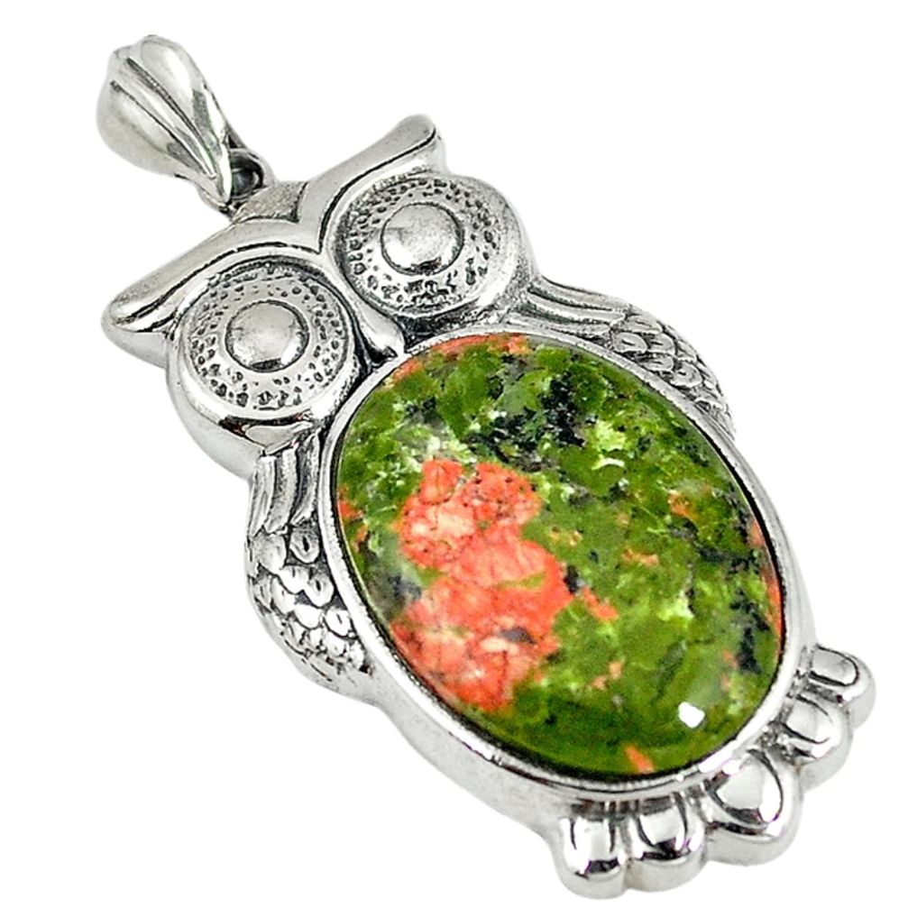 925 sterling silver natural green unakite oval owl pendant jewelry d5890