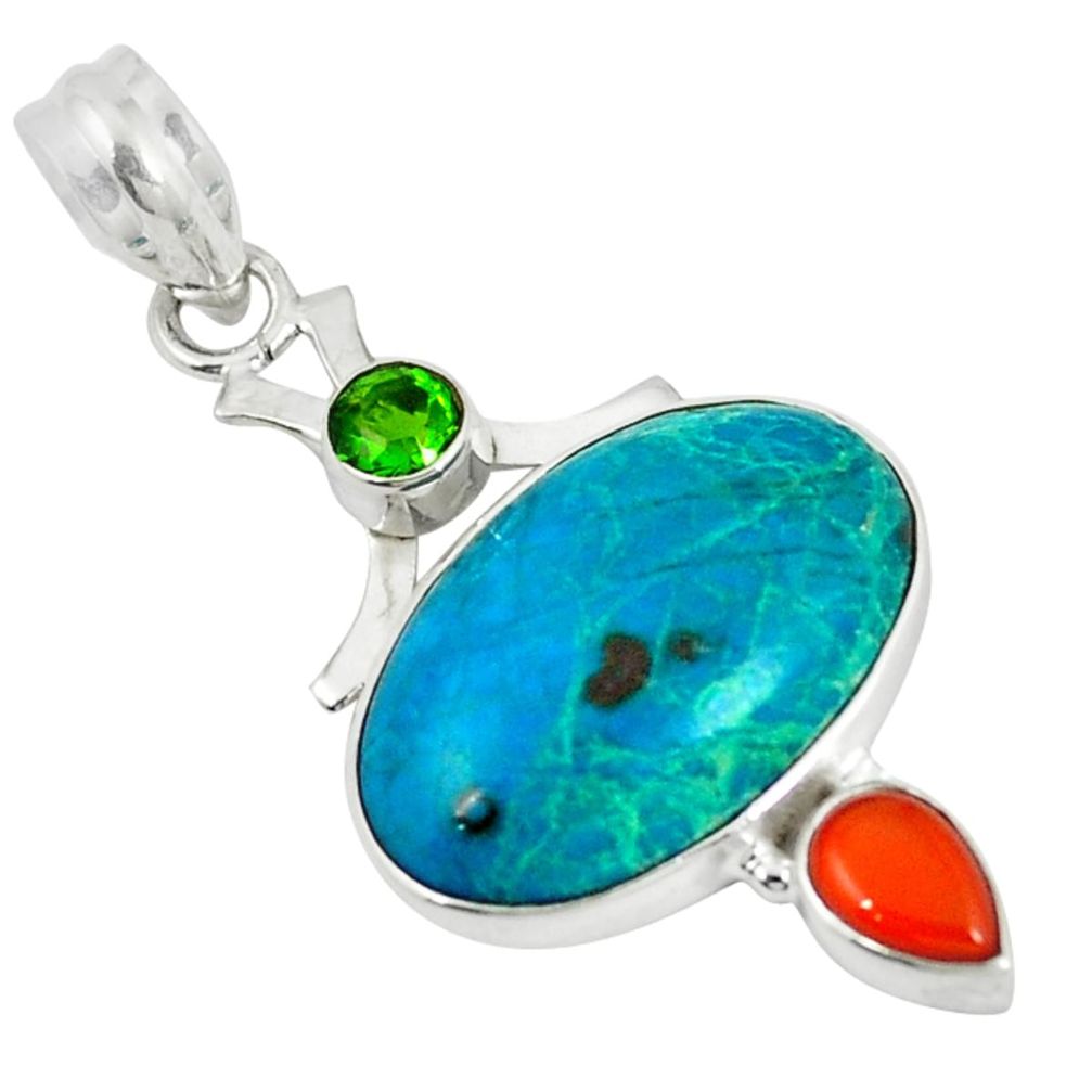 ysocolla cornelian (carnelian) peridot 925 silver pendant d6123