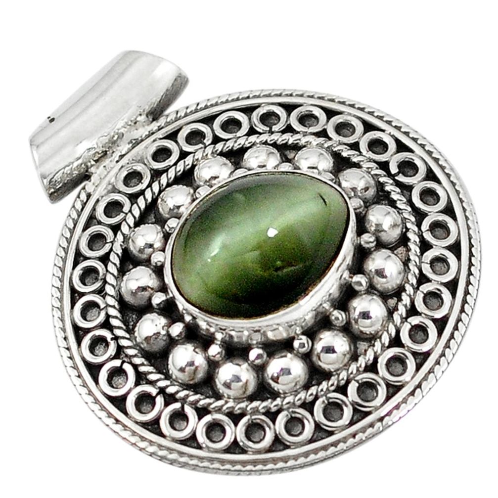 Green cats eye oval shape 925 sterling silver pendant jewelry d7231