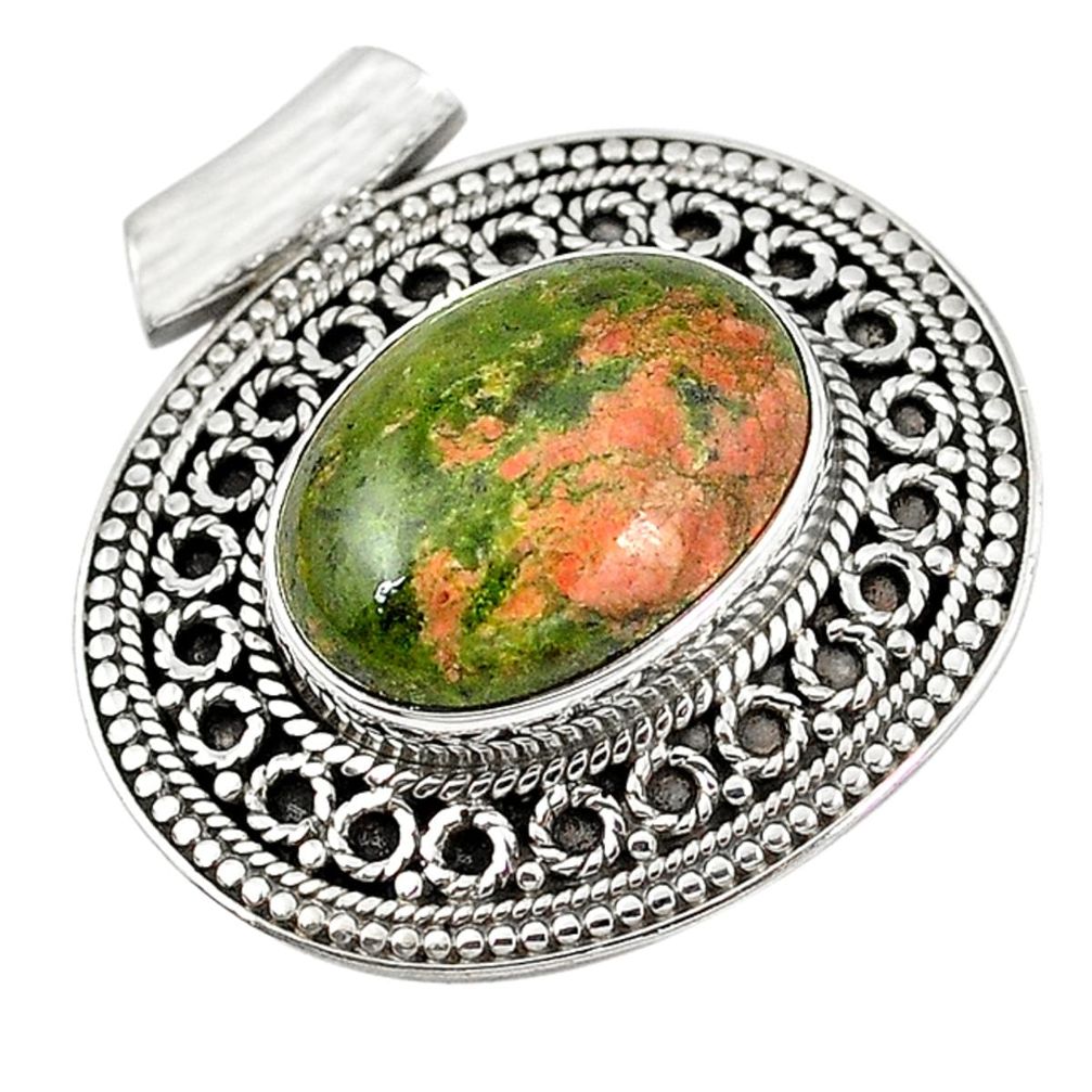 925 sterling silver natural green unakite oval shape pendant jewelry d7236