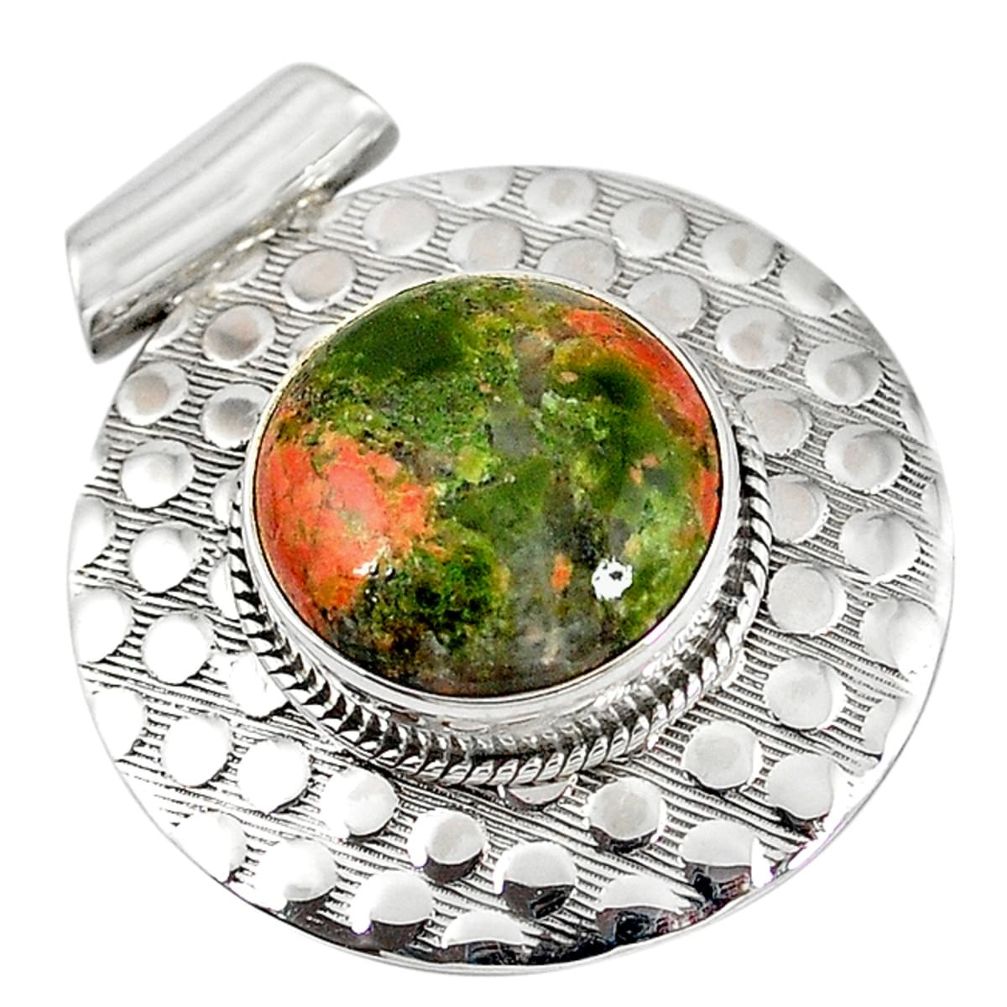 925 sterling silver natural green unakite round pendant jewelry d7259