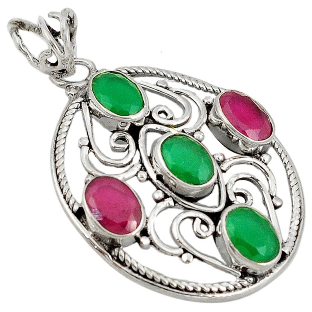 Green emerald red ruby quartz 925 sterling silver pendant jewelry d7368