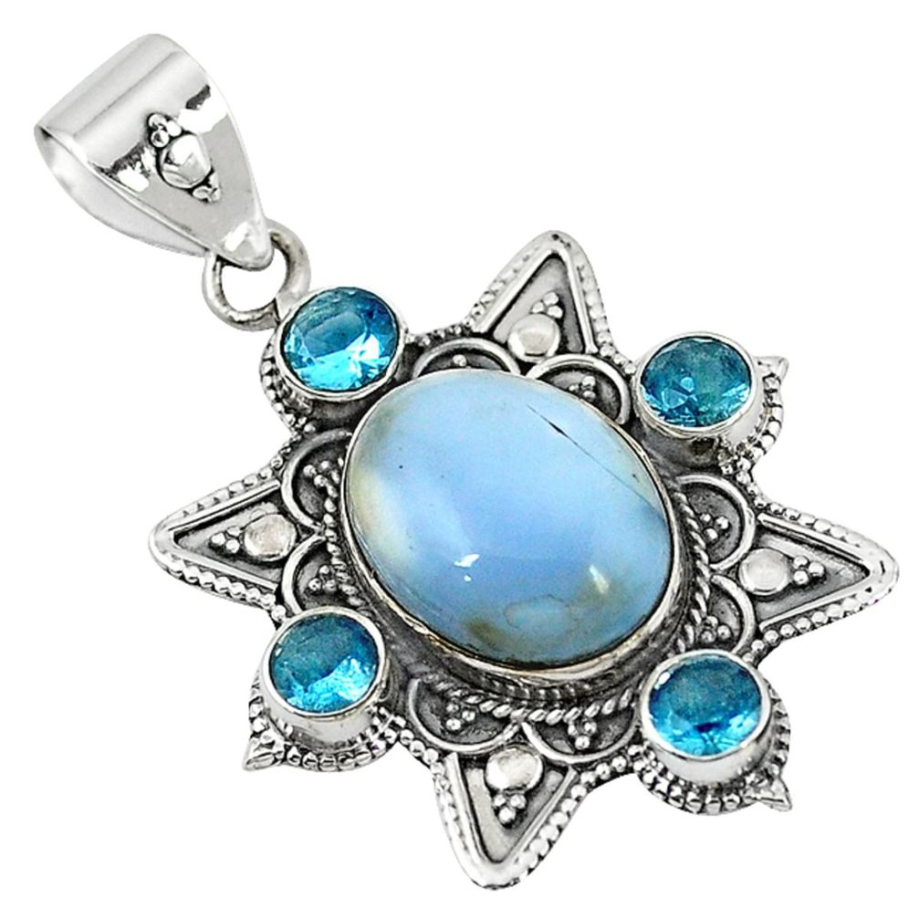 Natural blue owyhee opal topaz 925 sterling silver pendant jewelry d7465