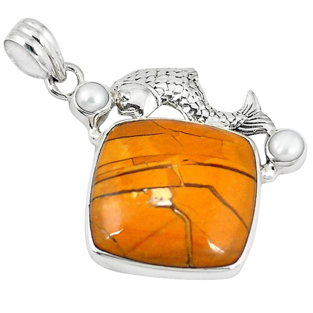 d mookaite (australian jasper) 925 silver fish pendant d7489