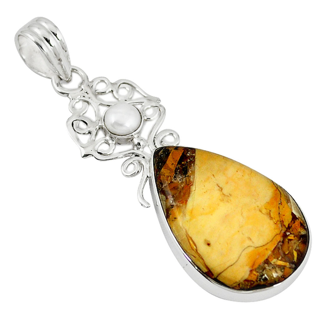 Natural yellow brecciated mookaite (australian jasper) 925 silver pendant d7492