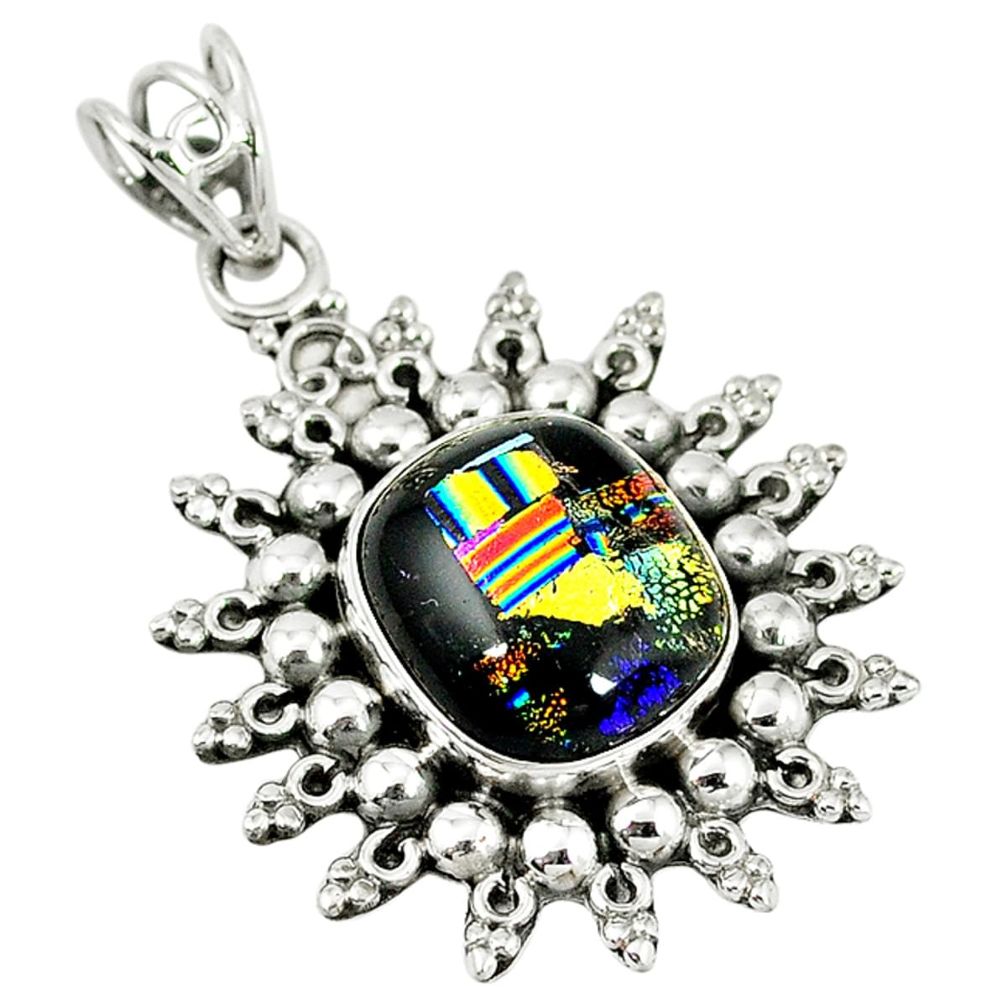 Multi color dichroic glass 925 sterling silver pendant jewelry d7501