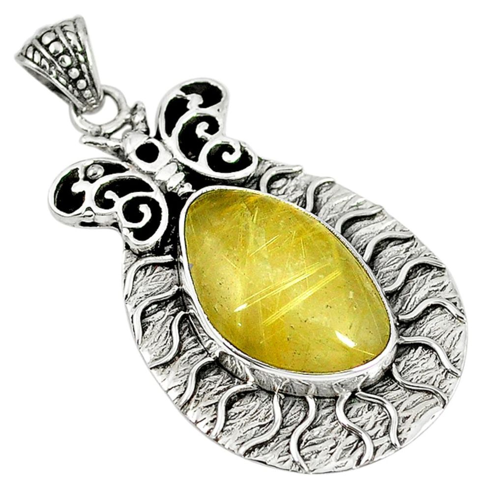 Natural golden tourmaline rutile 925 silver butterfly pendant jewelry d7507