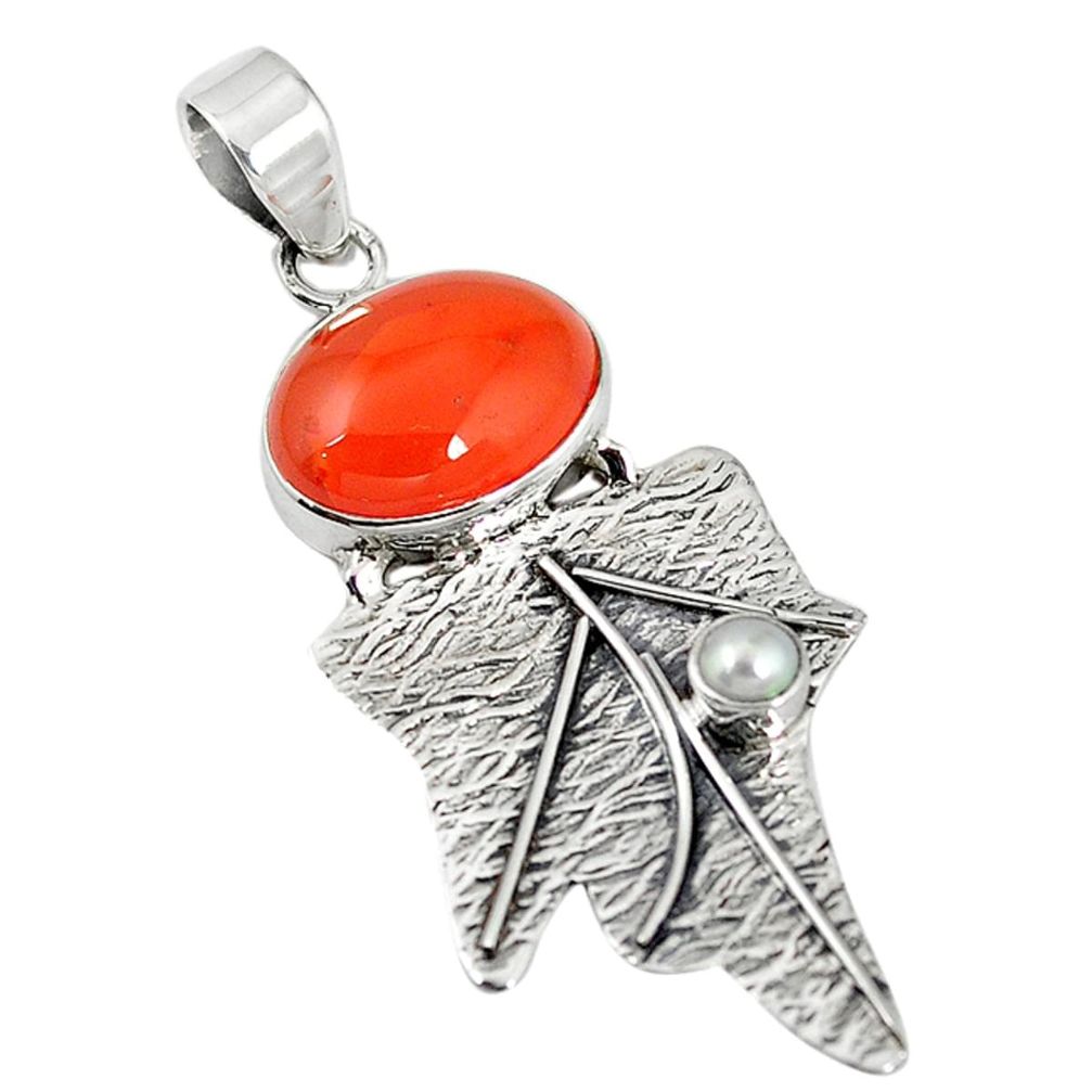 ornelian (carnelian) pearl 925 silver pendant jewelry d7523