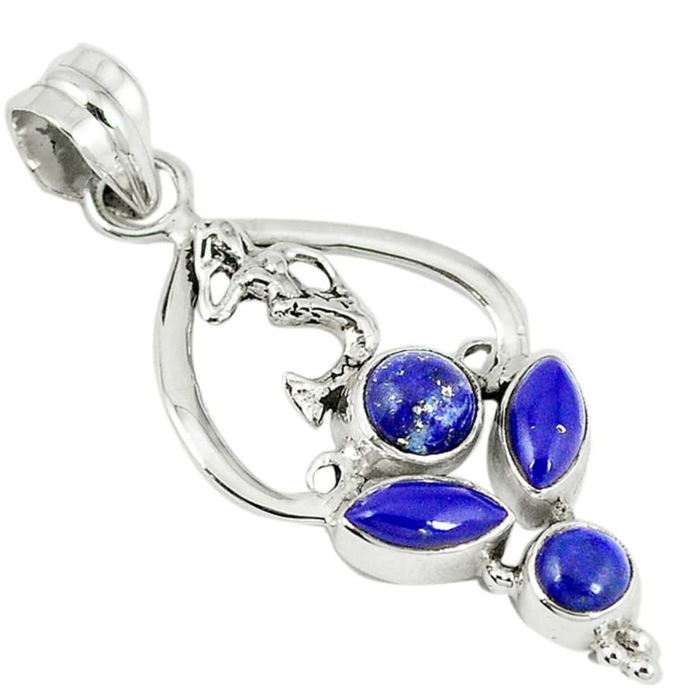 Natural blue lapis lazuli 925 sterling silver pendant jewelry d7581