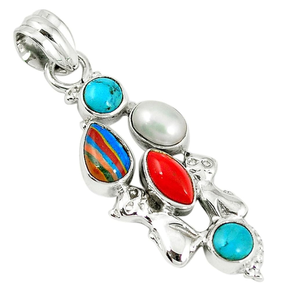 lor rainbow calsilica pearl coral 925 silver pendant d7596