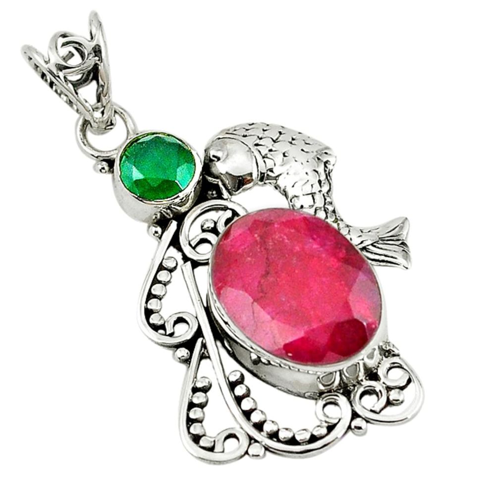 ver red ruby green emerald quartz fish pendant jewelry d7626