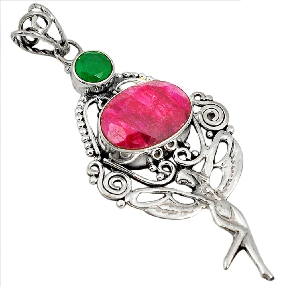 Red ruby emerald quartz 925 silver angel wings fairy pendant jewelry d7630