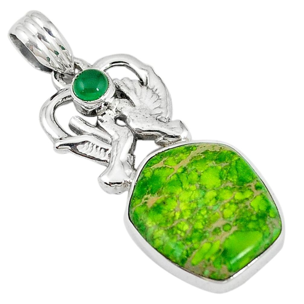 925 silver natural green sea sediment jasper love birds pendant jewelry d7652