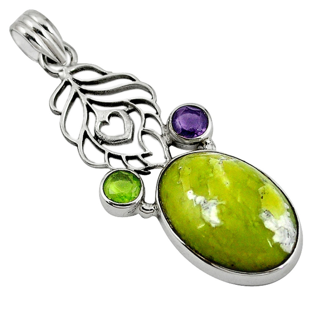 925 silver natural yellow lizardite (meditation stone) pendant jewelry d7670