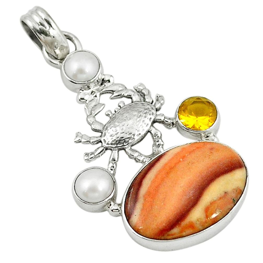 925 silver natural brown wave rolling hills dolomite pearl crab pendant d7690