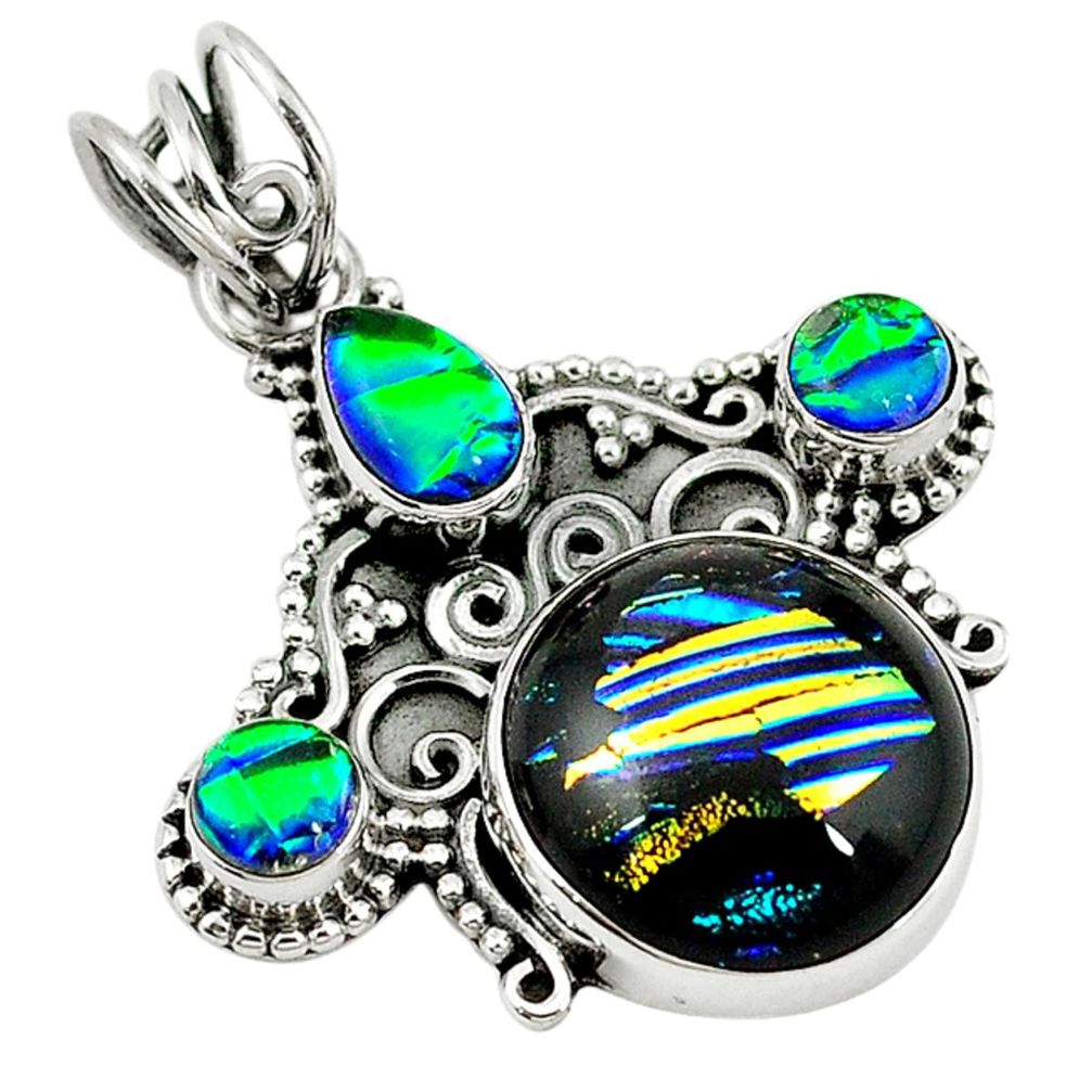 Multi color dichroic glass 925 sterling silver pendant jewelry d7691