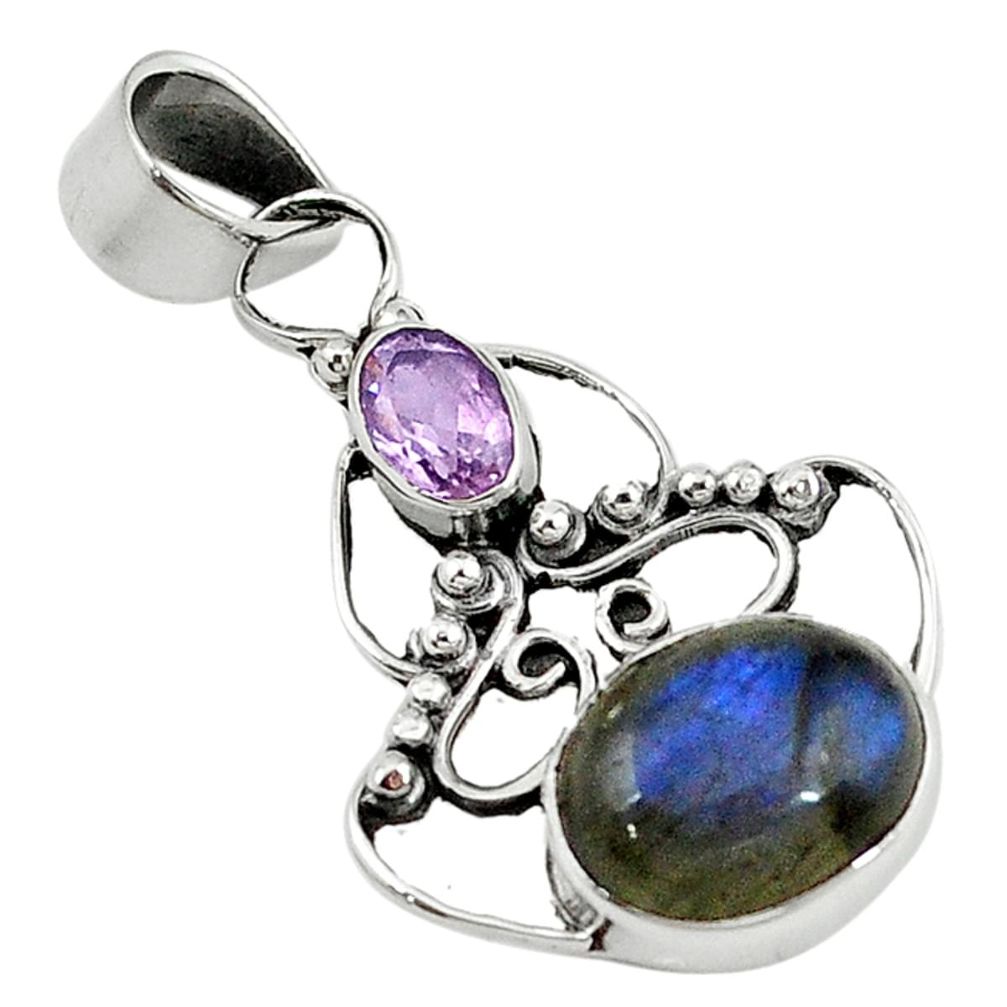 925 sterling silver natural blue lapis lazuli amethyst pendant jewelry d7815