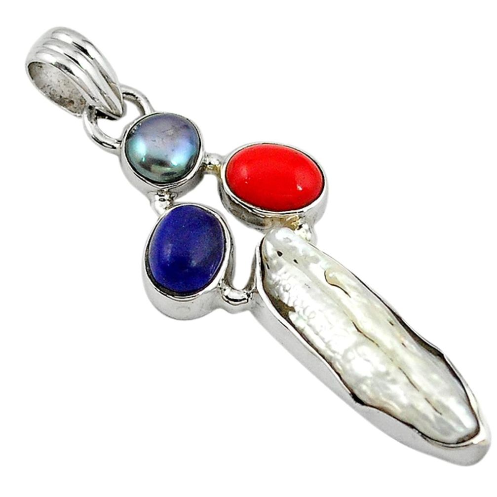 Natural white biwa pearl white pearl 925 sterling silver pendant jewelry d7837