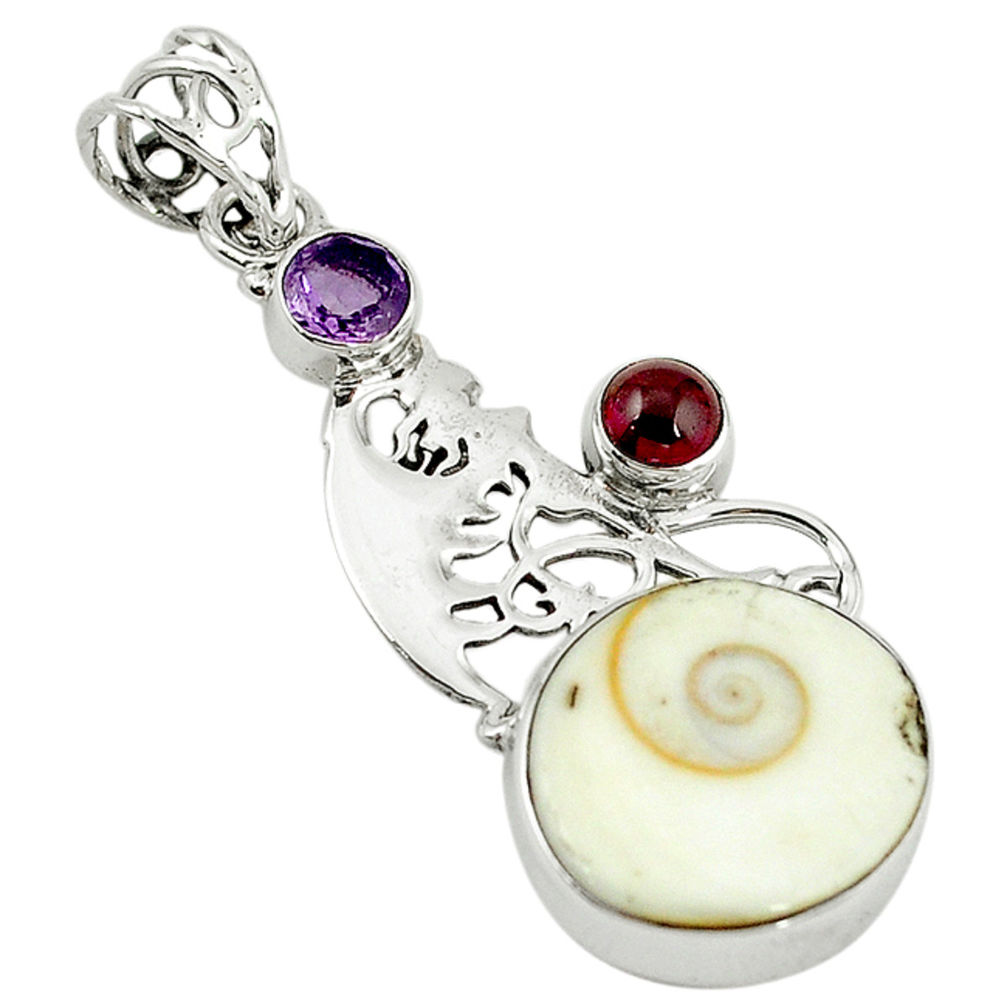 ver natural white shiva eye amethyst garnet pendant d7865