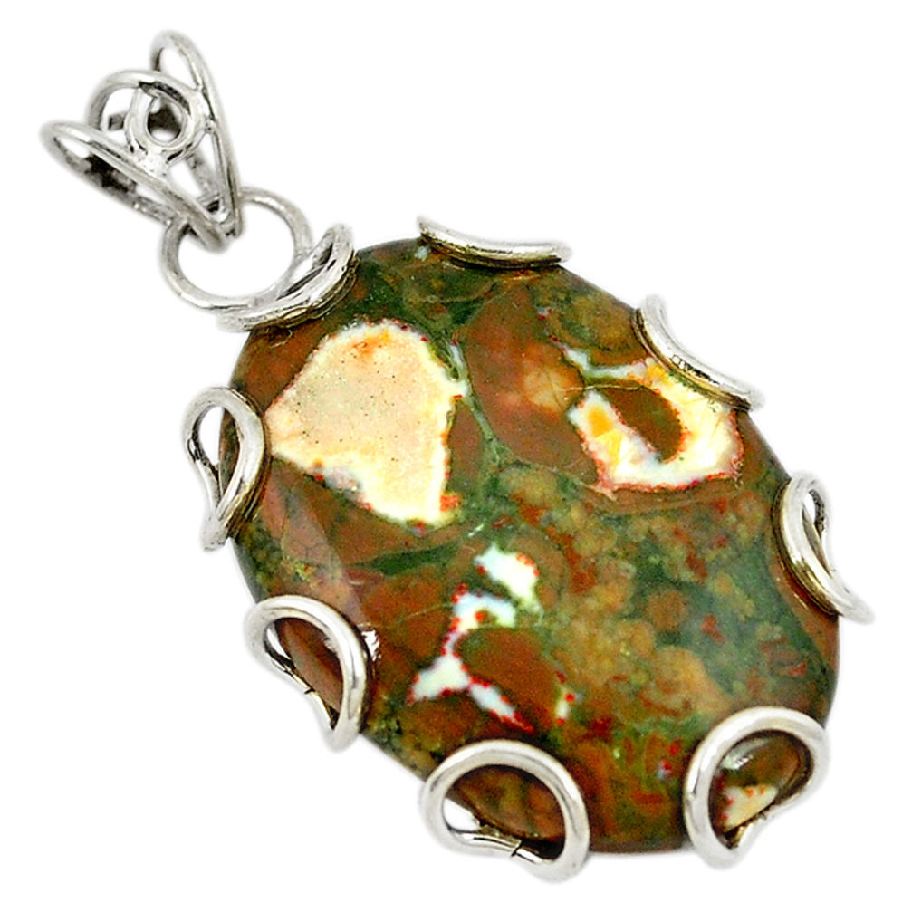 925 silver natural multi color rainforest rhyolite jasper pendant jewelry d8160