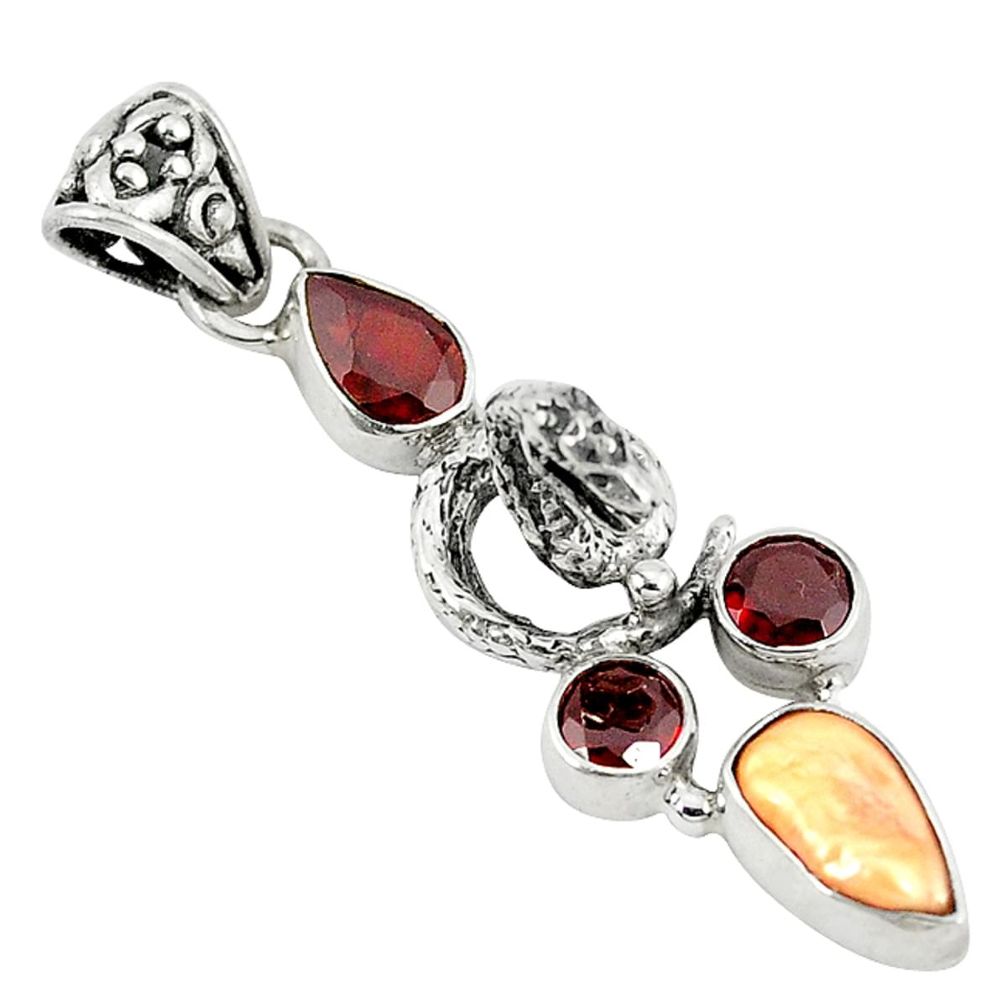 Natural pink biwa pearl red garnet 925 sterling silver pendant jewelry d8163
