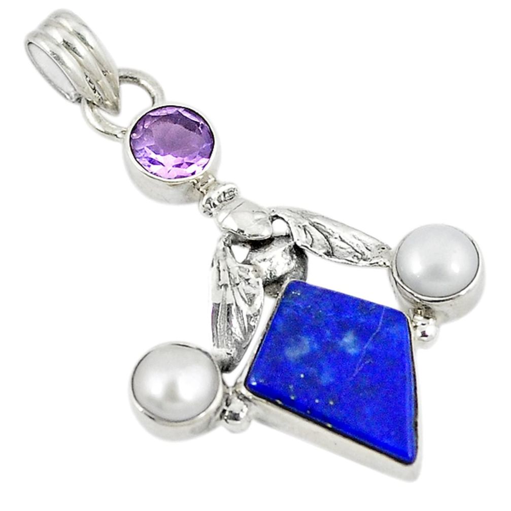 925 sterling silver natural blue lapis lazuli amethyst pearl pendant d8174