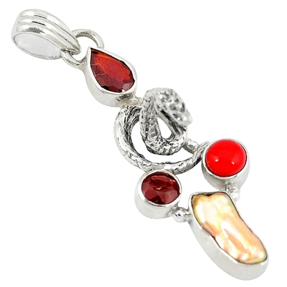  biwa pearl coral garnet pendant jewelry d8175