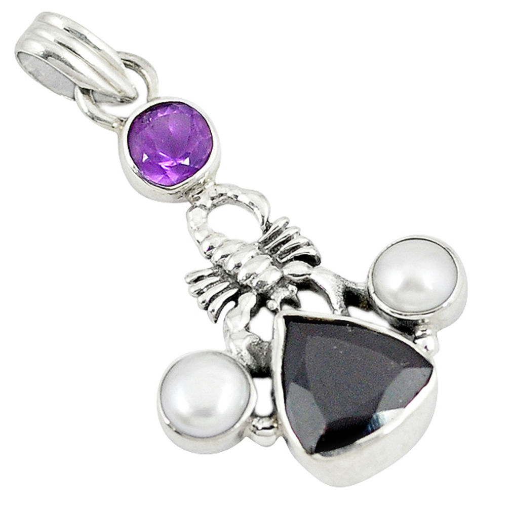 925 sterling silver natural red garnet amethyst pearl scorpion pendant d8180