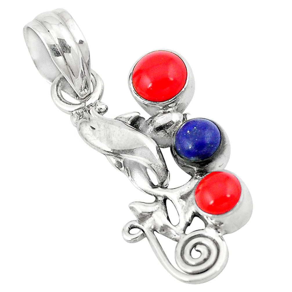 ver red coral lapis lazuli round pendant jewelry d8198