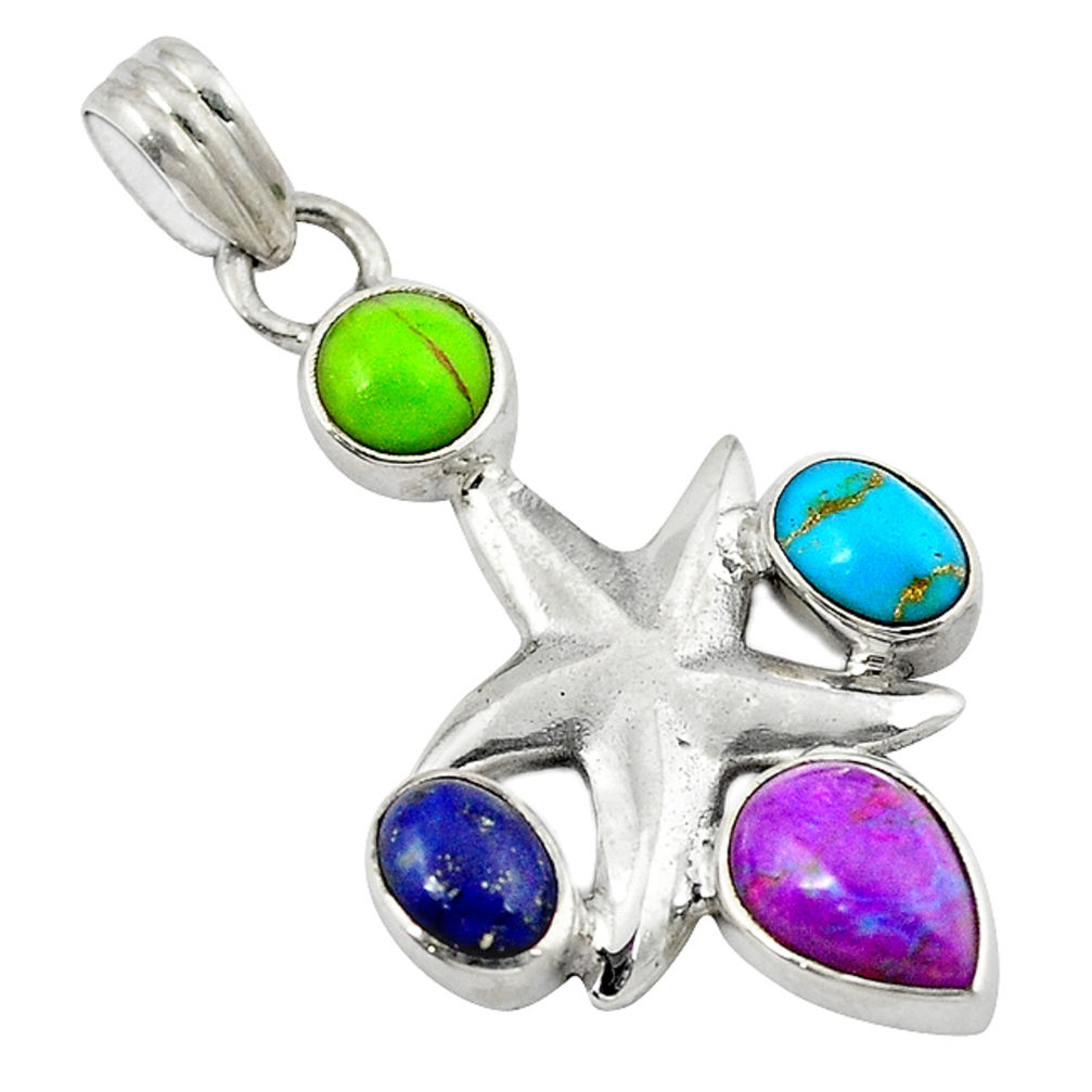 turquoise 925 silver star fish pendant d8213