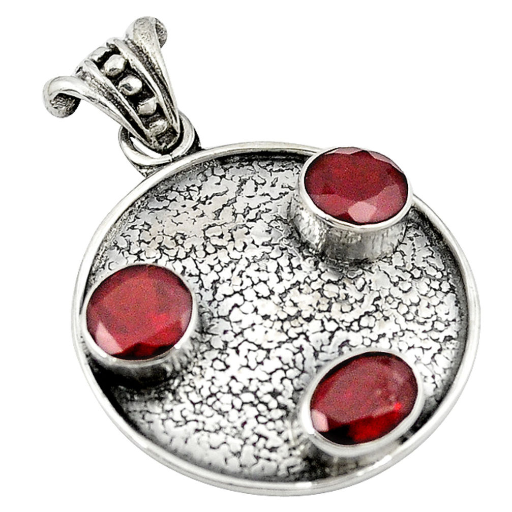 Natural red garnet round 925 sterling silver pendant jewelry d8247