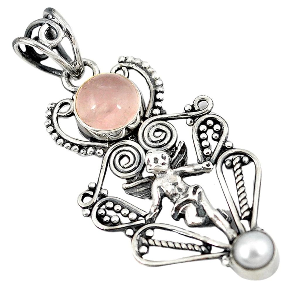 e quartz pearl 925 silver cupid angel wings pendant d8307