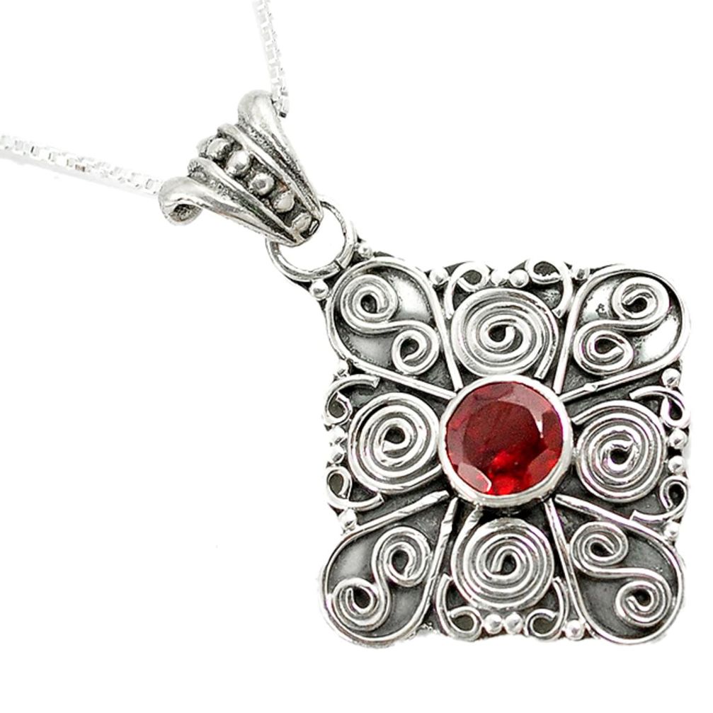 Natural red garnet 925 sterling silver 18' chain pendant jewelry d8347