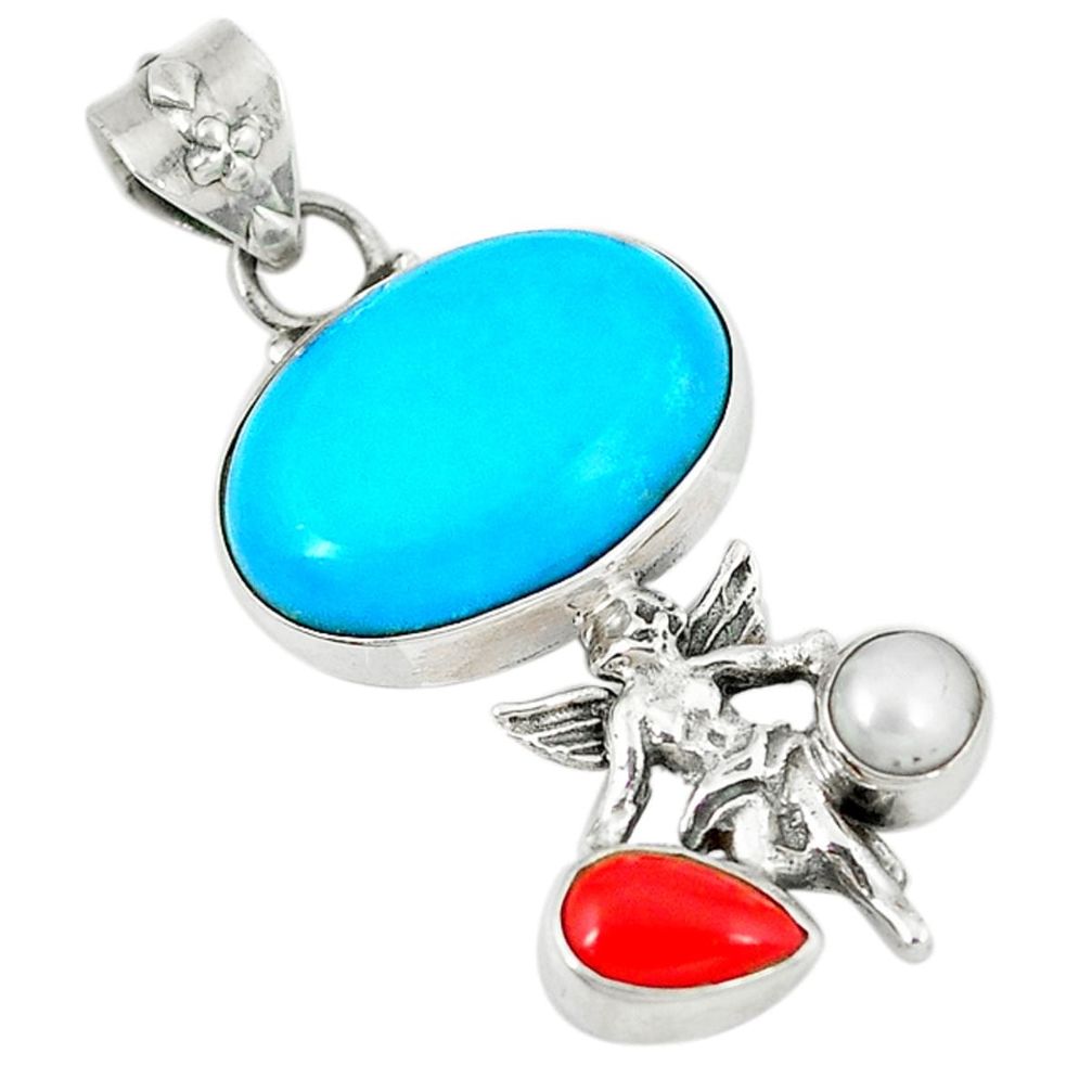 auty turquoise pearl 925 silver cupid angel wings pendant d8387