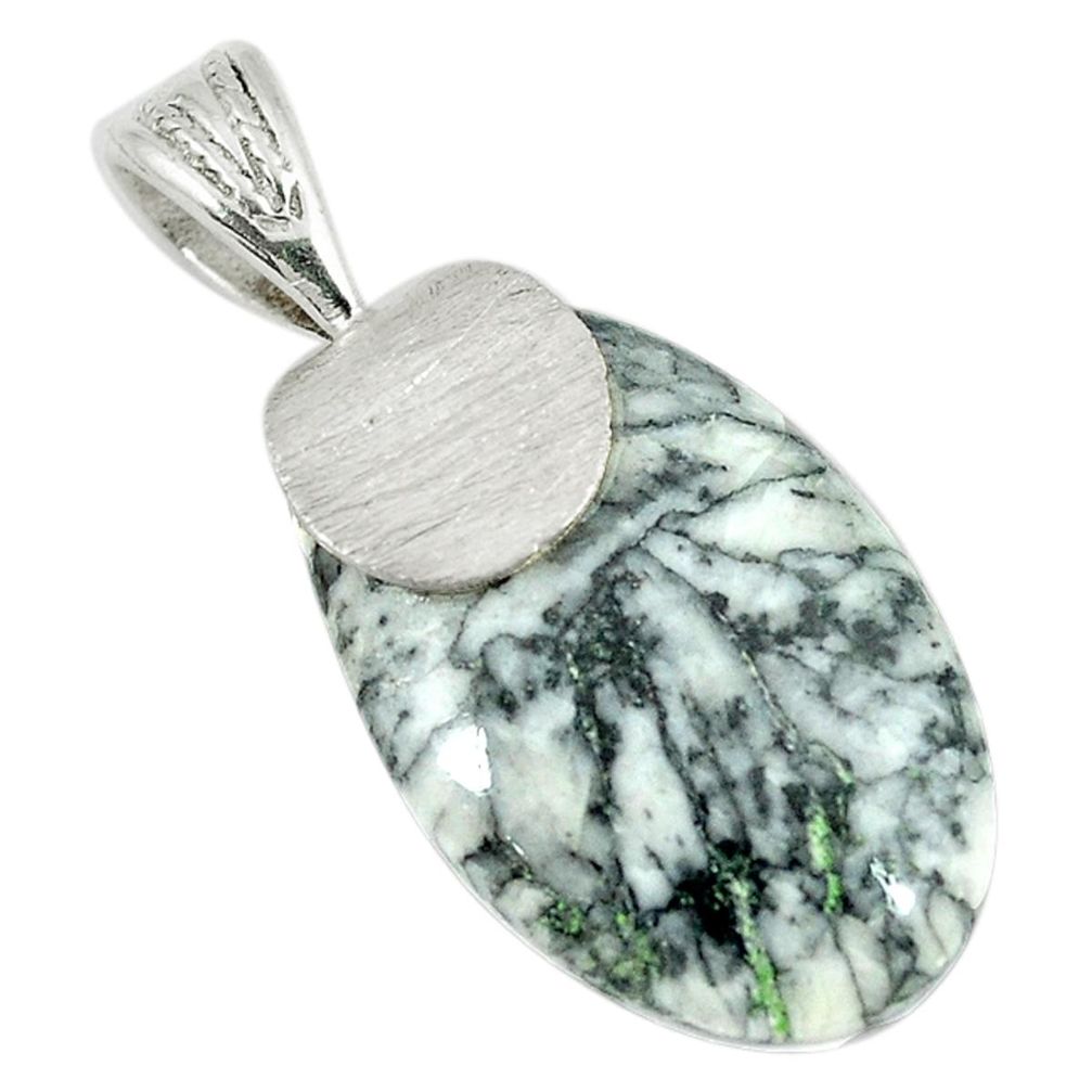 925 sterling silver natural white pinolith oval pendant jewelry d8433