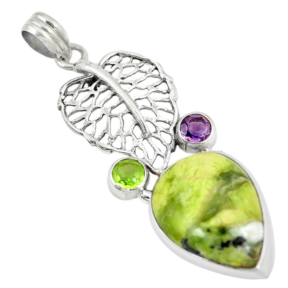 al lizardite (meditation stone) pear deltoid leaf pendant d8477