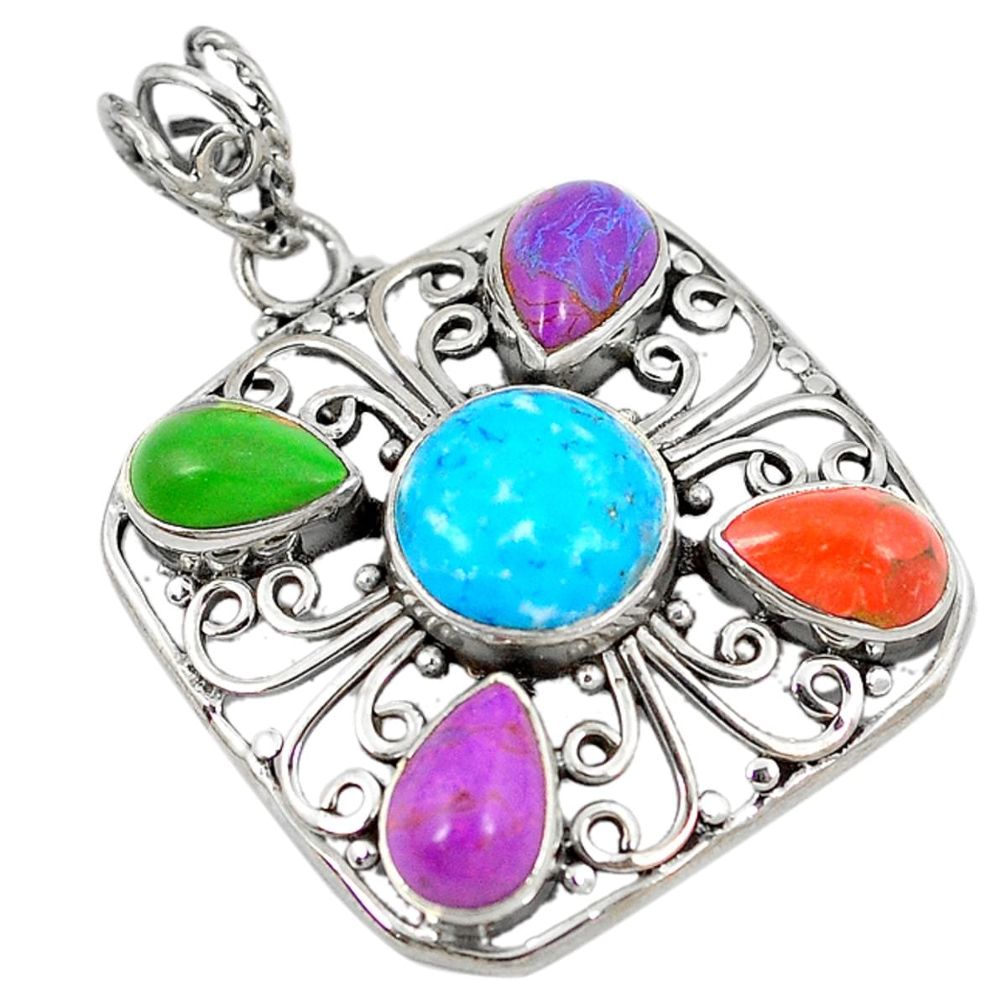 Southwestern multi color copper turquoise 925 silver pendant d8528