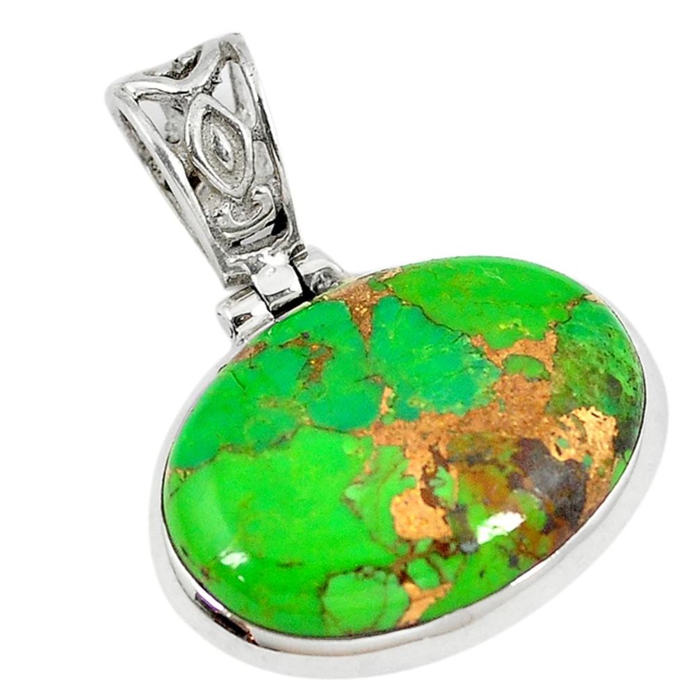 925 sterling silver green copper turquoise oval pendant jewelry d8564