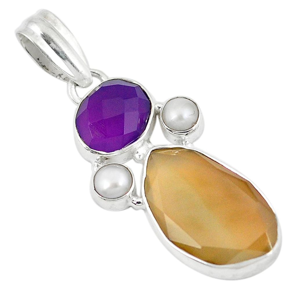 Natural honey onyx amethyst quartz pearl 925 sterling silver pendant d8581