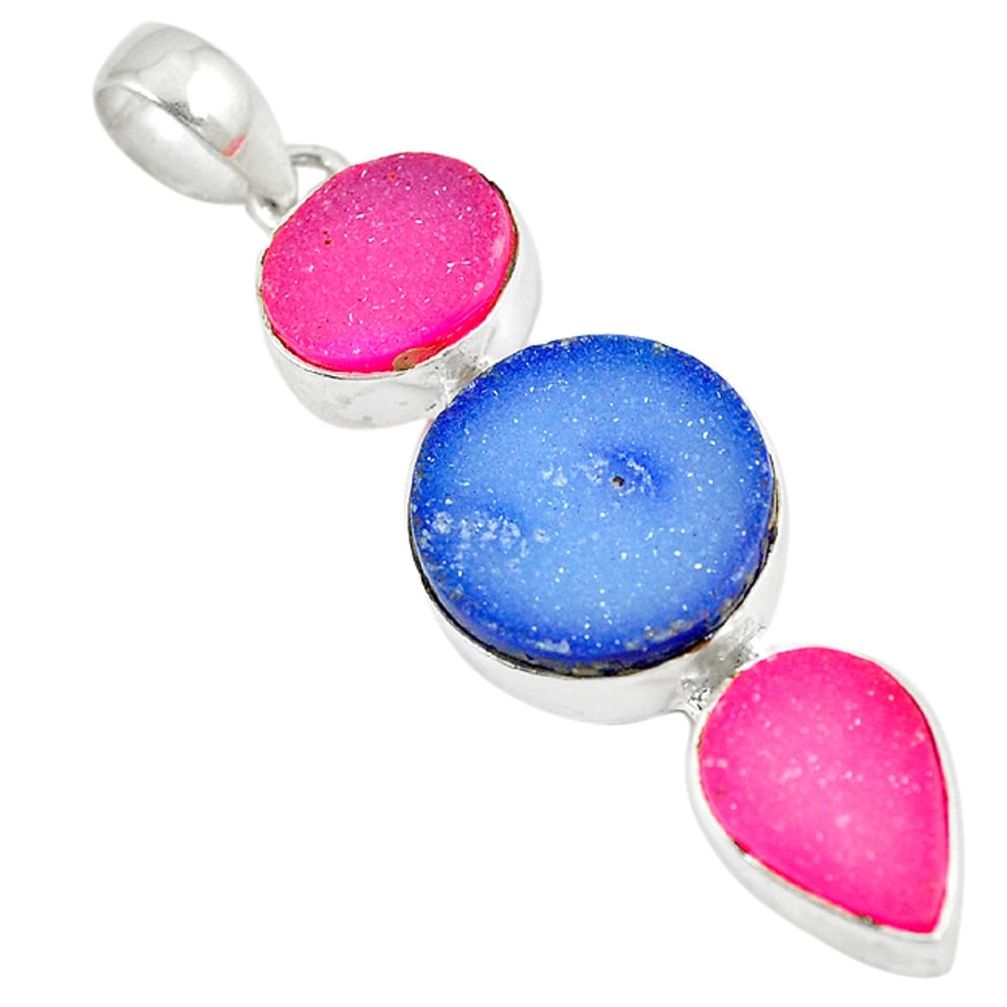 Blue druzy round pink druzy 925 sterling silver pendant jewelry d8592