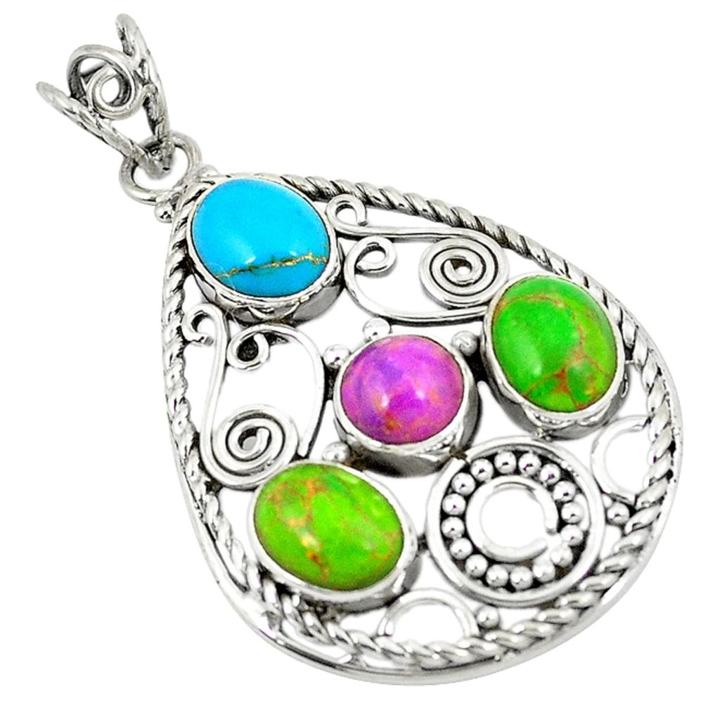 Multi color copper turquoise 925 sterling silver pendant jewelry d9102