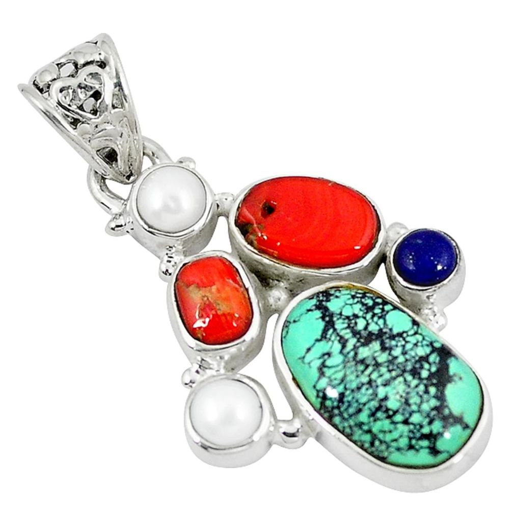 rquoise tibetan coral pearl 925 sterling silver pendant d9123