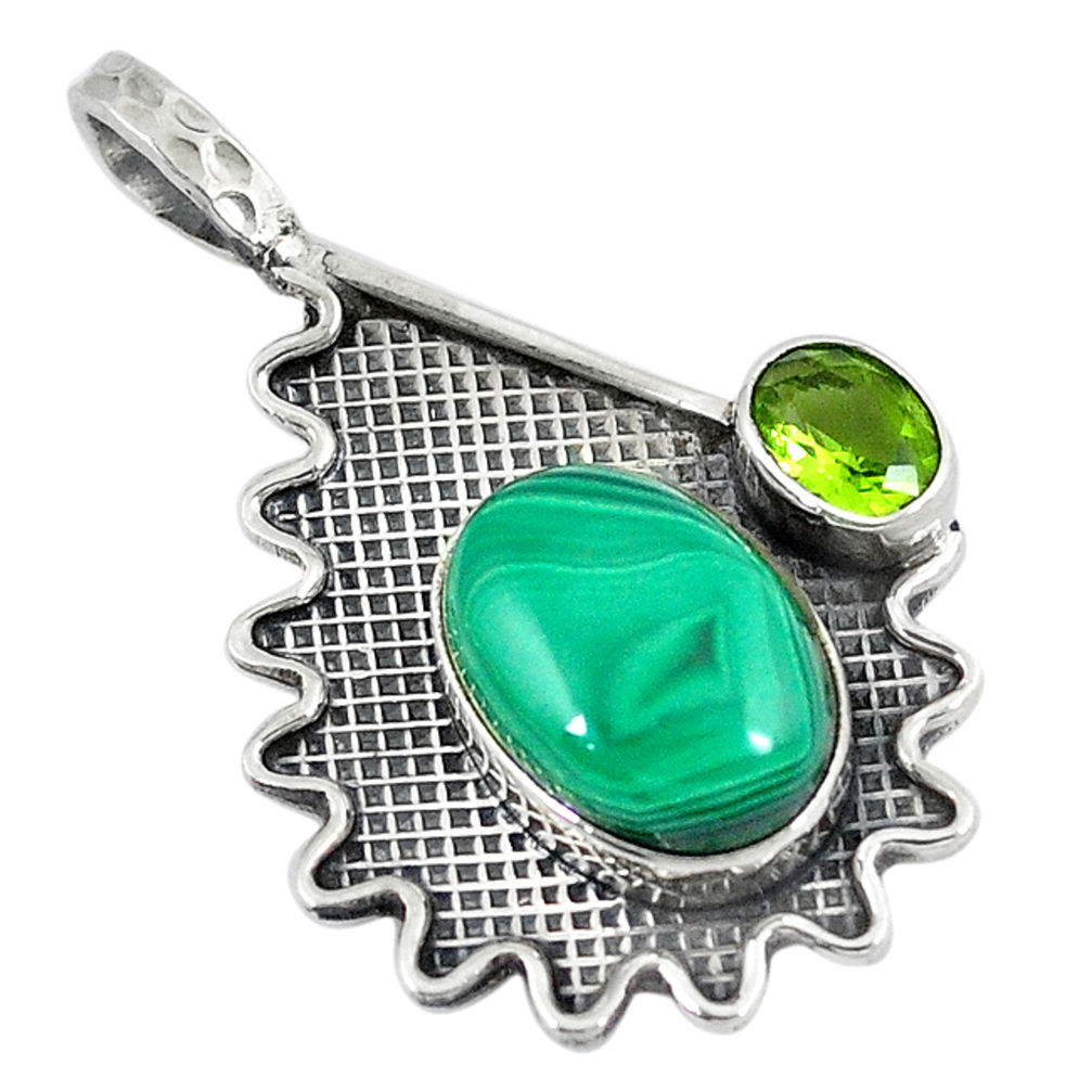 al green malachite (pilot's stone) peridot pendant d9169