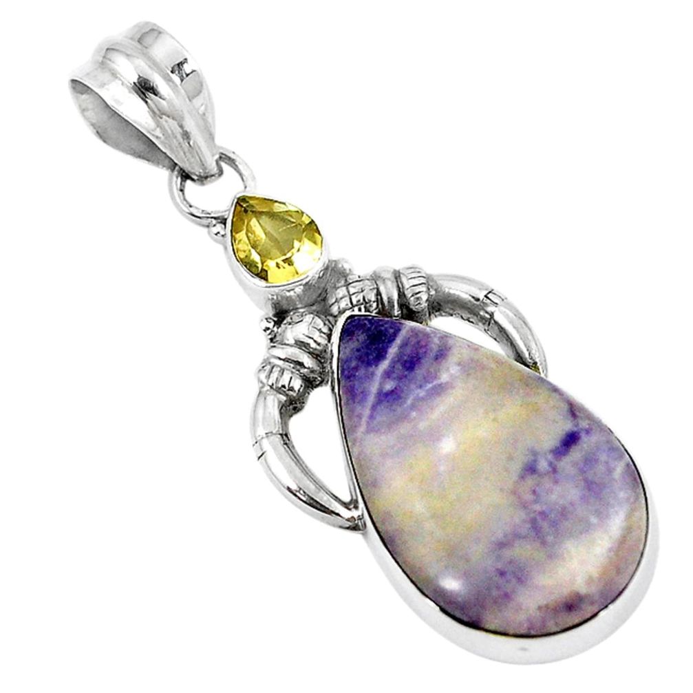 Natural purple tiffany stone citrine 925 sterling silver pendant jewelry d9170