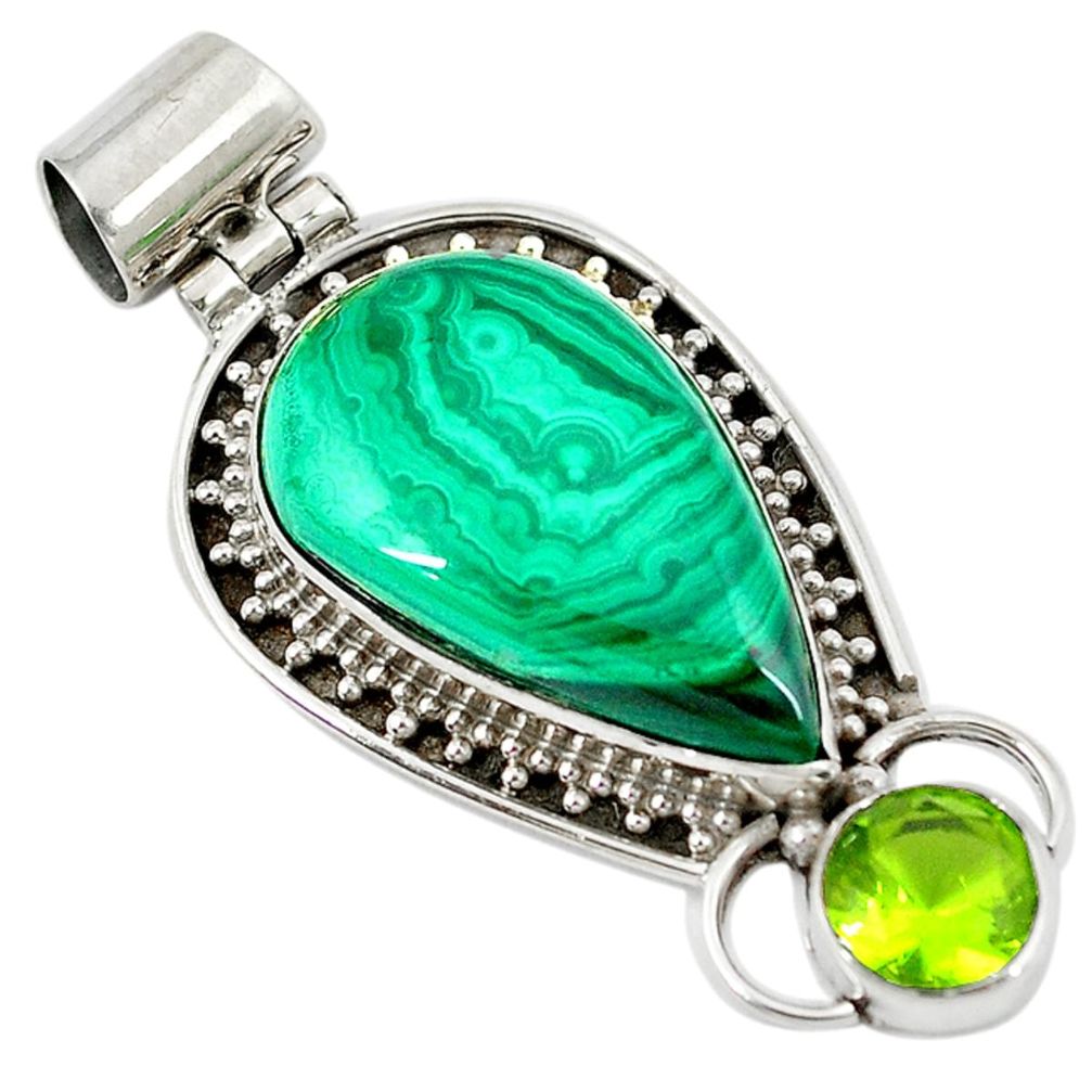 Natural green malachite (pilot's stone) 925 silver pendant jewelry d9207
