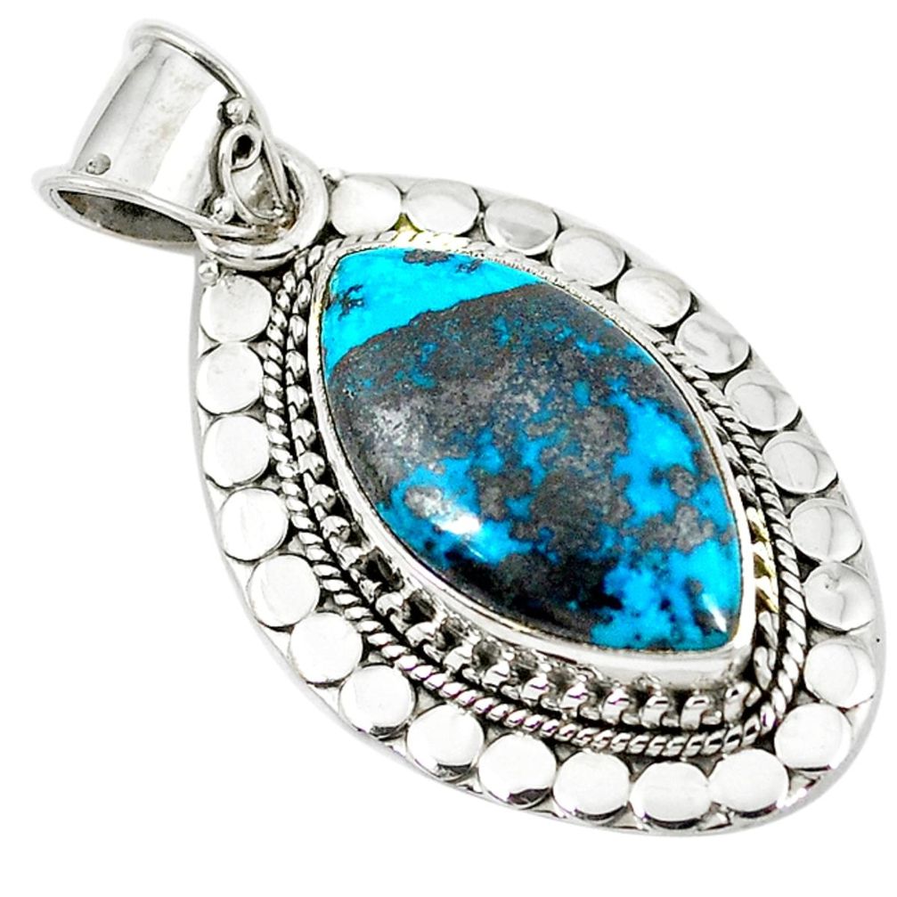 Natural blue chrysocolla marquise 925 sterling silver pendant jewelry d9214