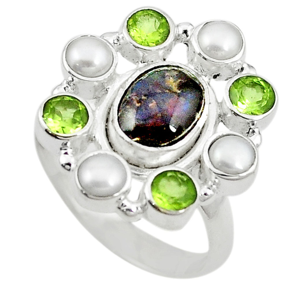 lor ammolite (canadian) pearl 925 silver ring size 8.5 d10586