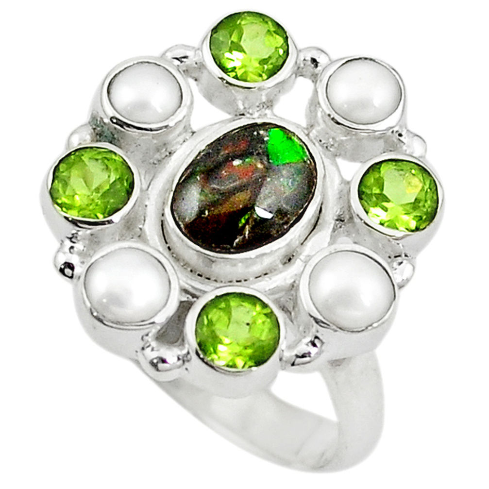 lor ammolite (canadian) pearl 925 silver ring size 8 d10588